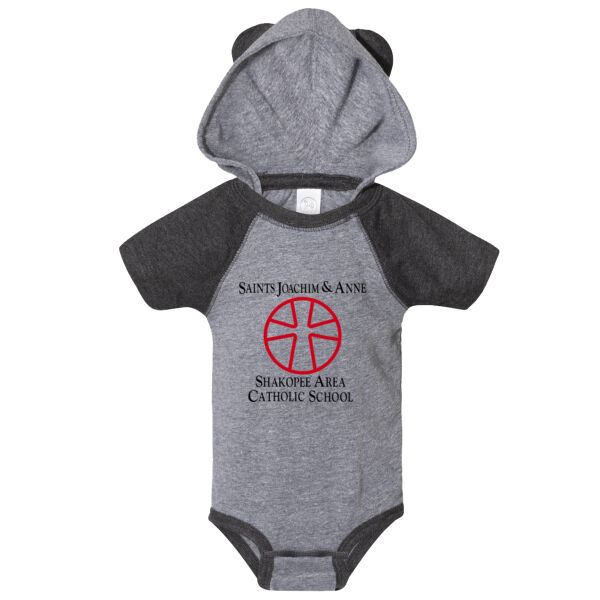 Rabbit Skins - Fine Jersey Infant Short Sleeve Raglan Bodysuit with Hood & Ears - Printed Logo Thumbnail