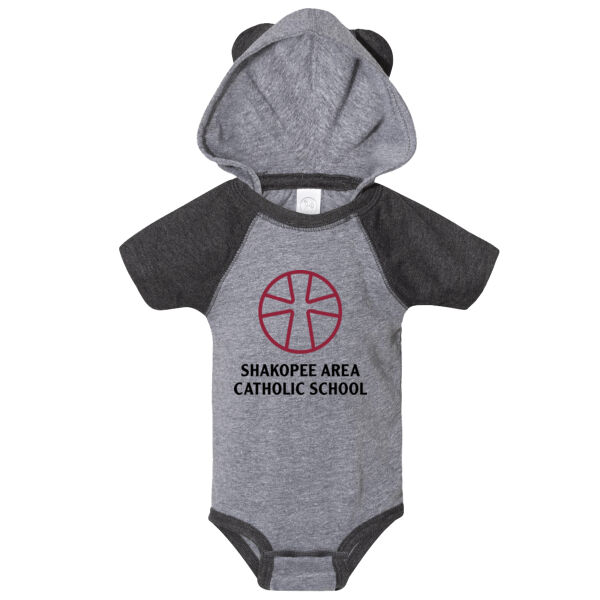 Rabbit Skins - Fine Jersey Infant Short Sleeve Raglan Bodysuit with Hood & Ears - Printed Logo Thumbnail